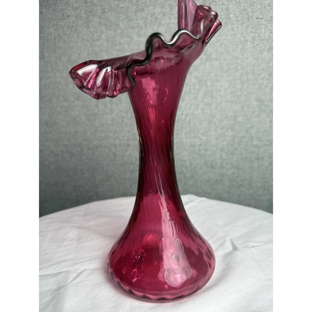 Fenton Cranberry Pink Glass Jack in The Pulpit Ruffle Edge Vase 11 In Tall - Picture 3 of 7